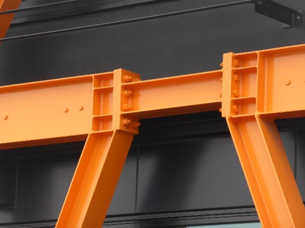 Eccentrically braced frame — vivid orange steel structure